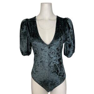 Free People Intimately Don't You Wish Bodysuit S Blue Velvet Sunflower Seed
